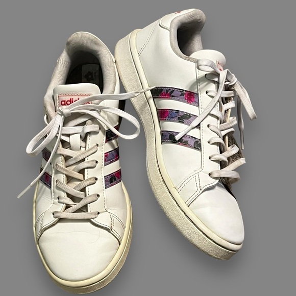 Adidas x Farm Rio Grand Court Sneakers Floral Print Stripes Classic Women’s 8 - Picture 1 of 10